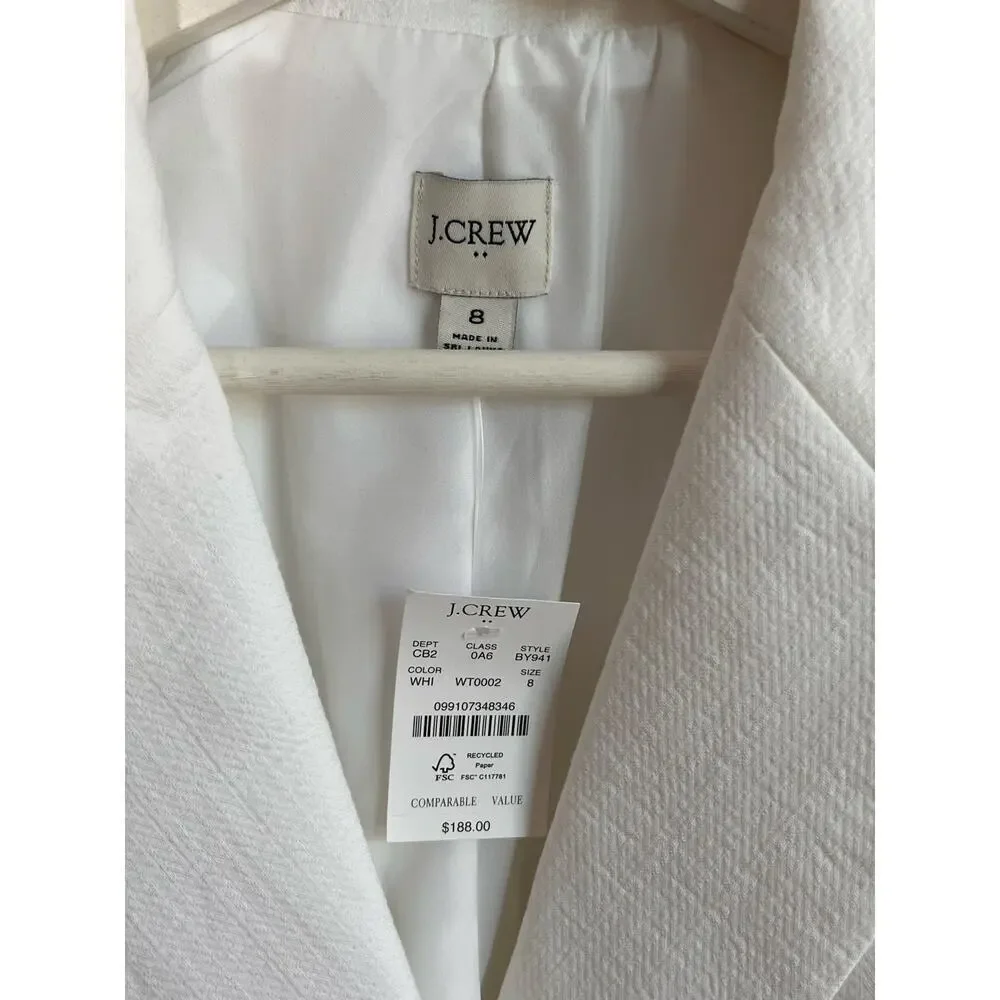 J. Crew Cotton/Linen Blend Double Breasted Textured Blazer White Women's Size 8 - Picture 7 of 10